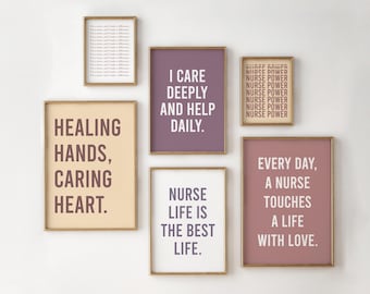 Nurse Gallery Wall set of 6, Nurse Daily Affirmations, Nursing Student Decor, Medical Student Gift, Positive Quotes
