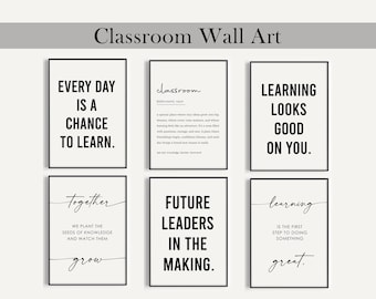 Klasposters, studentenmuurkunst, modern klaslokaal, schoolprintables, klasdecor, groeimindset, cadeau leraar