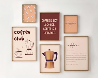 Impresión de Coffee Club, Arte mural de galería de café, Impresión para amantes del café, Decoración de café expreso, Póster de cocina de moda, Decoración de cocina