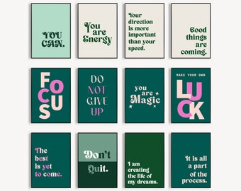 Motivierende Poster, Inspirierende Arbeitszitate, Modernes Home Office Drucke, Positives Zitat, Bürodekoration für Frauen, Set mit 12 Printables