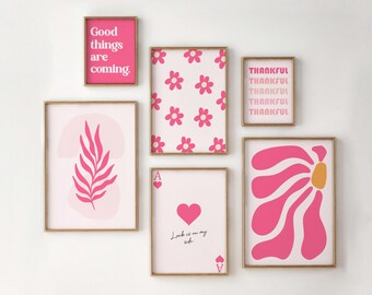 Set of 6 Pink Print Gallery Wall, Girly Wall Art, Pink Decor, Minimalist Decor, Trendy Wall Art Set, Boho Printable Art, Playing Card Poster