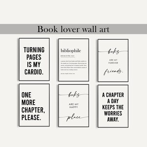 book lover wall set of 6, Book Club Print, Bookish Poster, Gift For Reading Lover, gift for bookworms,Readers, Digital Prints