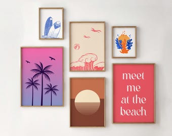Arte de pared de surf, letrero de casa de playa, impresión artística de playa azul, impresión de olas, decoración playera para dormitorio, decoración de moda, arte de pared costero