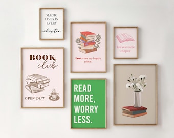Book Club Decor, Trendy Reading Posters, Gift for Book Lover Wall Art, Book Lover Gallery Wall, Digital Art Download