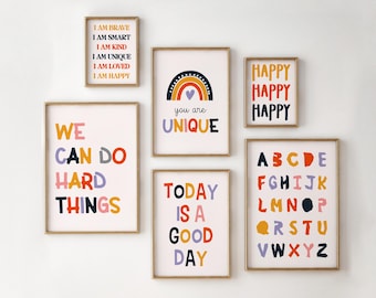 Kids Room Prints Set of 6 | Wall Art Set | Nursery Wall Art | Eclectic Wall Art | Playroom Decor | Kids Room Art | Printable Wall Art