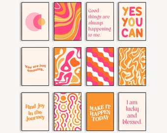 retro wall art set of 12 bundle prints funky decor, Printable Wall Art, Colorful Decor, Maximalist Wall Decor, wall art aesthetic room decor