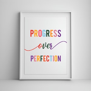 Progreso sobre la perfección, decoración de la sala de juegos, arte motivacional de la pared, decoración motivacional del aula boho, regalo del maestro, afirmación positiva