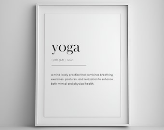 Yoga Definition Print, Yoga Sign, Yoga Printable, Yoga Wall Decor, Namaste Sign, Meditation Wall Art, Home Decor, Yoga Decor