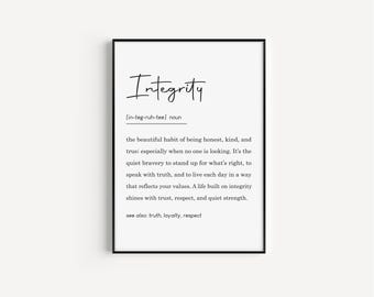 Integrity Definition, Printable Wall Art, Integrity Poster, Definition Decor, motivational wall art, Team Wall Decor, Office Art