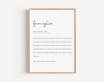 Italian Wall Art, Family Definition, Famiglia Decor, Italian Print, Home Decor, Italian Quote Print, Family Art Print Digital Download