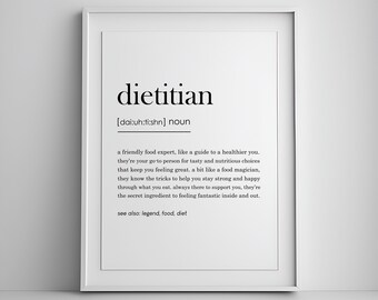 Dietitian Definition Print, Dietician gift, Nutritionist gift, graduation gift, office definition print, dictionary art print