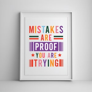 Mistakes Are Proof That You Are Trying, Growth Mindset, Boho Classroom Decor, Homeschool Classroom Posters, Classroom Poster