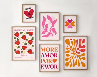 Gallery Wall Set, Flower Market Decor, Trendy Wall Art Set, Pink Gallery Wall, Colorful Wall Art, Boho Printable Art, Digital Art Download