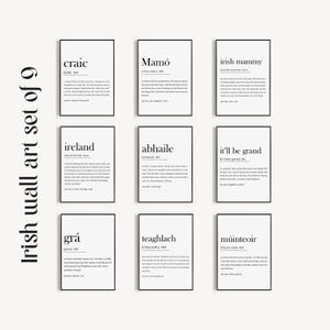 Irlandzki zestaw sztuki ściennej 9, Abhaile Definition Print, irlandzki wystrój domu, sztuka gaelicka, ściana Teaghlach, irlandzki prezent, prezent Irlandii, irlandzki Print