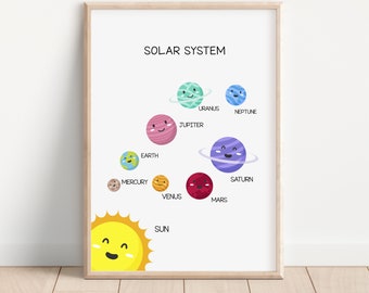 Impression du système solaire, affiche spatiale, art mural éducatif, décor de classe de l’espace extra-atmosphérique, impression d’école à la maison, affiche du système solaire, décor de salle de jeux