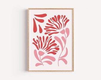 Pink Flower Aesthetic Wall Art, Pink Home Decor, Abstract Flower Botanical Print, Spring Floral Printable Wall Art, Colorful Flower Poster