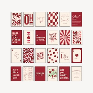 Red Print Set of 24, Aesthetic Room Decor, Apartment Decor Aesthetic, Preppy Room Wall Art, Girl Decor, Bundle Wall Aesthetic Poster