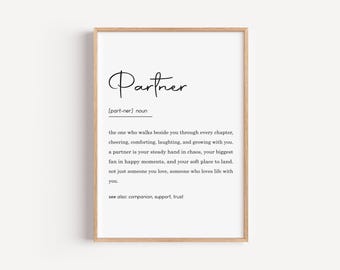 Partner Definition Print, Bedroom Wall Decor, Bedroom Prints, Romantic Print, Printable Wall Art, Love Sign, Over Bed Decor