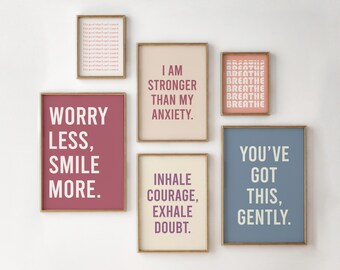 Anxiety Relief Affirmations Wall, Therapy decor, Office Wall Art, Printable wall art, Positive Affirmation poster,  Anxiety Affirmation