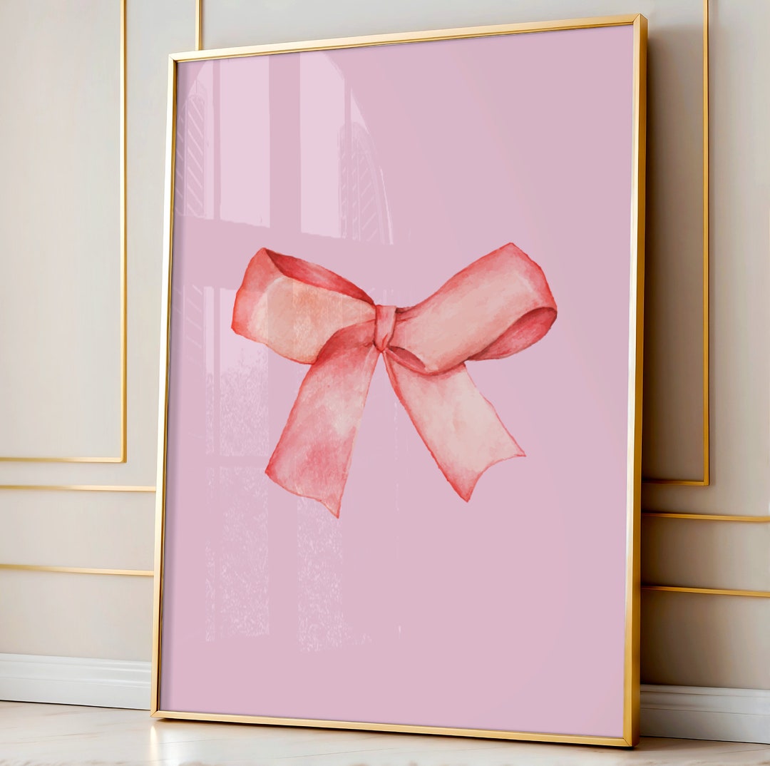 Trendy Pink Bow Wall Art, Watercolor Bows Print, Coquette Room Decor ...