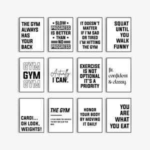 Gym Wall Art Set of 12, Gym Printables, Typography Poster, Printable Wall Art, Gym Decor, Inspirational Quotes, Digital Prints