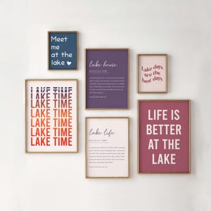 lake house decor set of 6, lake house gift, lake house wall art, neutral lake wall decor, printable wall art, Digital Download