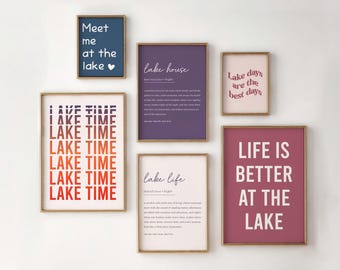 lake house decor set of 6, lake house gift, lake house wall art, neutral lake wall decor, printable wall art, Digital Download