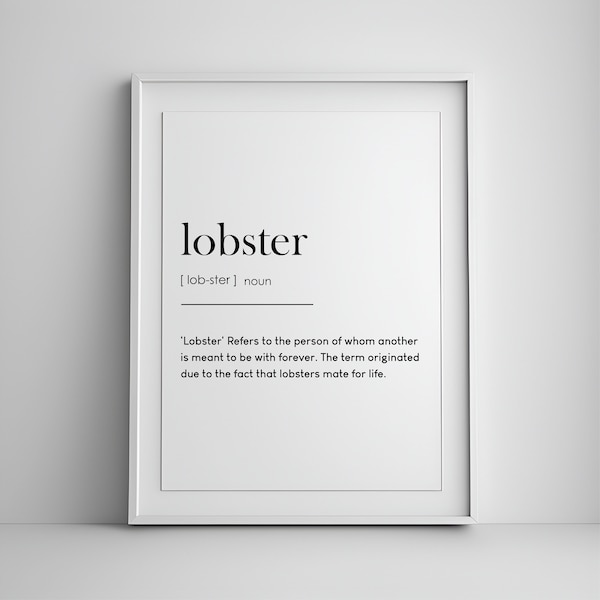 Lobster Definition, Printable Wall Art, Lovers Print, Couples Gift, Couples Wall Decor, Digital Download Print