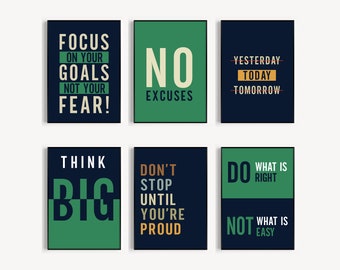 Positives Zitat, Motivationsposter, 6er-Set, Motivationswandkunst, Inspirational Work-Zitate, modernes Home-Office