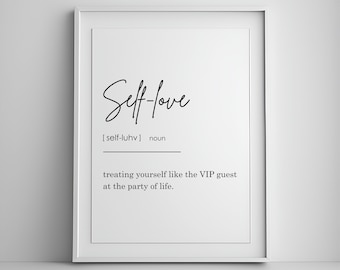 impresión de definición de amor propio, arte de pared imprimible de decoración del hogar, arte de pared de amor propio, impresión de definición, póster minimalista, descarga digital