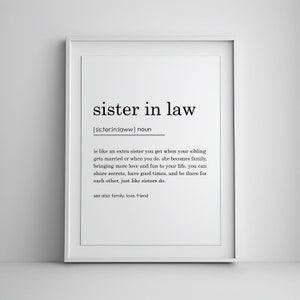 Sister in law Definition Print, Wall Art Prints, Quote Print, gifts for her, gift for sister in law, Minimalist Print Modern Wall Art