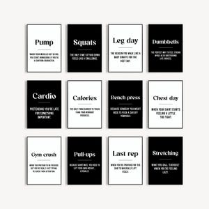 Funny Home Gym Decor, Printable set of 12, Funny Gym Quotes, Gym Wall Art, minimalist typography, gym poster, motivational poster