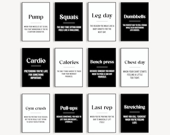 Funny Home Gym Decor, Printable set of 12, Funny Gym Quotes, Gym Wall Art, minimalist typography, gym poster, motivational poster