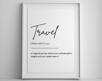 Impresión de definición de viaje, impresiones de arte de pared, impresión de cotizaciones, decoración de pared, póster minimalista, definición de impresión de viajes, impresión de arte de pared, impresión de cotizaciones