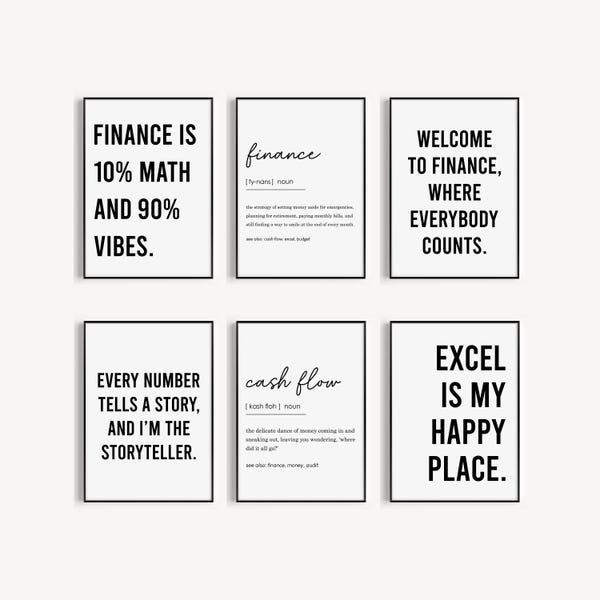 Funny Finance Office Decor, Accountant Gift, Financial Wall Art, Funny Finance Poster, Finance Definition Poster Set of 6, Digital Prints