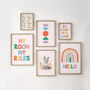 Set di 6 stampe per camerette dei bambini, arte murale eclettica, arte per camerette dei bambini, arte murale per camerette dei bambini, decorazioni per la sala giochi, stampe per pareti con animali, stampe per camerette dei bambini