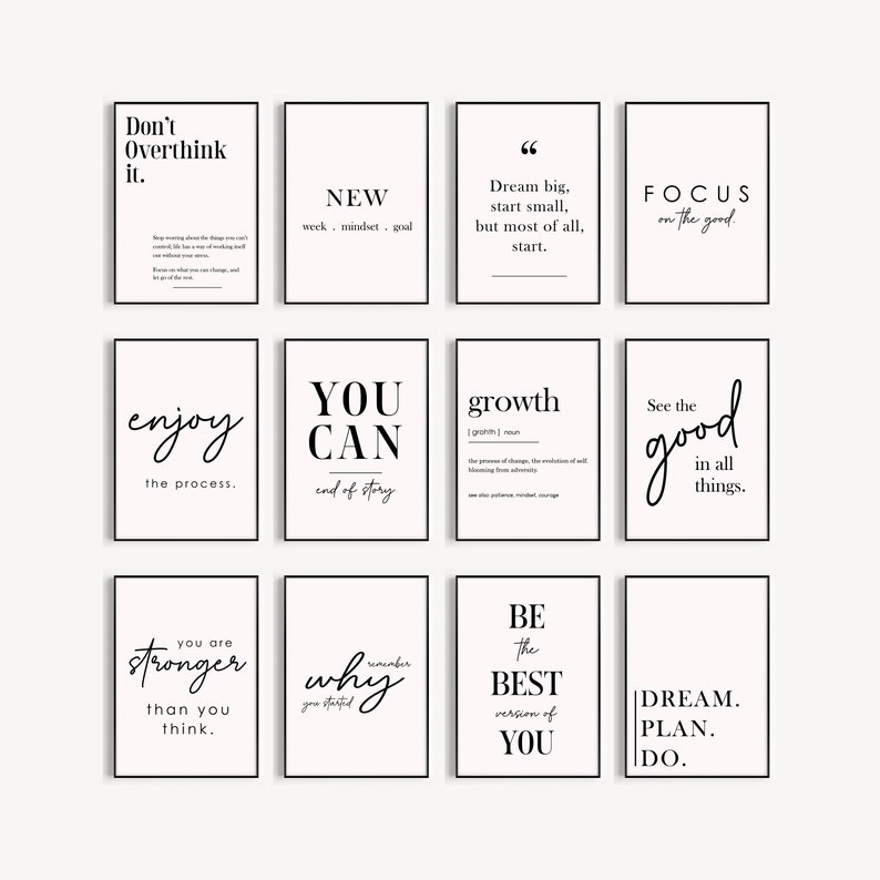 Wall Art Bundle Set of 12, Printable Wall Art, Inspirational Quote ...