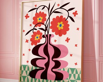 Botanical Wall Art, Boho Abstract Flowers Print, Boho Printable Art, Floral Wall Art, Vintage Art Print, 70s Floral Artwork, Digital Prints