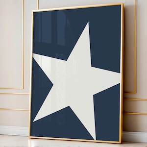 Blue Star Printable Wall Art, Navy Blue White Decor, Dorm Room Wall Art, Girl Decor, Y2K Aesthetic Apartment Art, Bedroom Wall Art