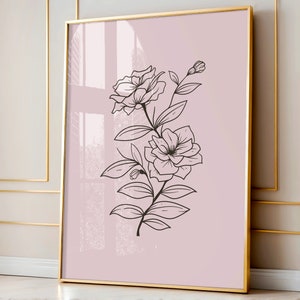 Flower Decor, Boho Flower Art, Bedroom Wall Decor, Living Room Wall Print, Botanical Wall Decor, Pink Wall Art, Line Art, Botanical Art