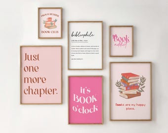Galería de pared para amantes de los libros, decoración para clubes de lectura, impresión "Leer más libros", regalo para amantes de los libros, arte mural literario, descarga digital