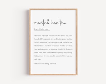 Mental Health Definition, Printable Wall Art, Therapist Office Decor, Therapy Prints, Mental Health Decor, Psychology Poster