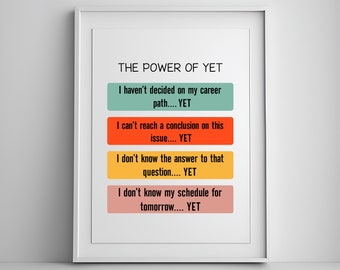 The Power of Yet Poster, Boho Classroom Decor, Growth Mindset Mental Health Poster, Well Decor, Therapy Office Decor
