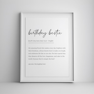 Birthday Bestie Definition Print, Birthday Gift, Birth Year, Best Friend Gift, Printable Wall Art, Birthday Gift for Her, Digital Prints