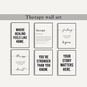 Therapy Wall Art Set of 6, Therapist Office Decor, Psychology Poster, Therapy Prints, Mental Health Art, Printable Wall Art