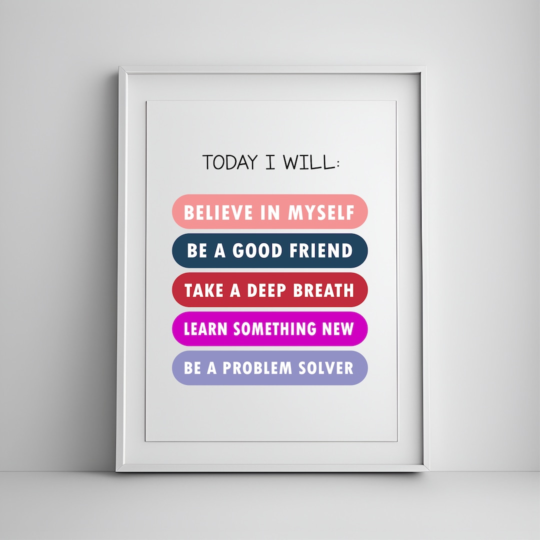 Today I Will, Kids Affirmation Art, Kids Wall Art, Positive Quote Print ...