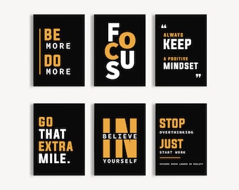 Set di 6 stampe minimaliste con motivazione, stampabili motivazionali, decorazioni per l'ufficio, citazioni ispiratrici, arte murale per imprenditori