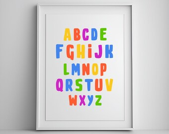 Rainbow Alphabet Poster, Educational Printable Wall Art, Rainbow Classroom Decor, Nursery Alphabet Printable Wall Art, ABC Print