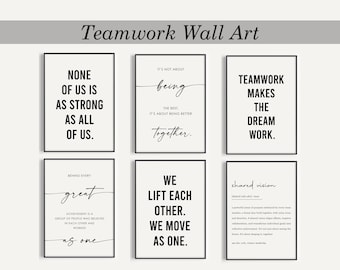 Ensemble de 6 galeries de travail d'équipe, décoration de bureau d'équipe, citations de motivation au travail, affiches de définition, art mural travail d'équipe, cadeau d'équipe, citations de motivation