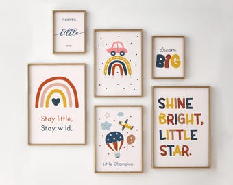 Nursery Art Set of 6 Prints, Rainbow Nursery Wall Art, Kids Room Decor, Playroom Decor, Homeschool Prints, Printable Wall Art